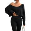 Damen Lässiges Mode Off-Shoulder Kurz Farbe Langärmeliges Oberteil