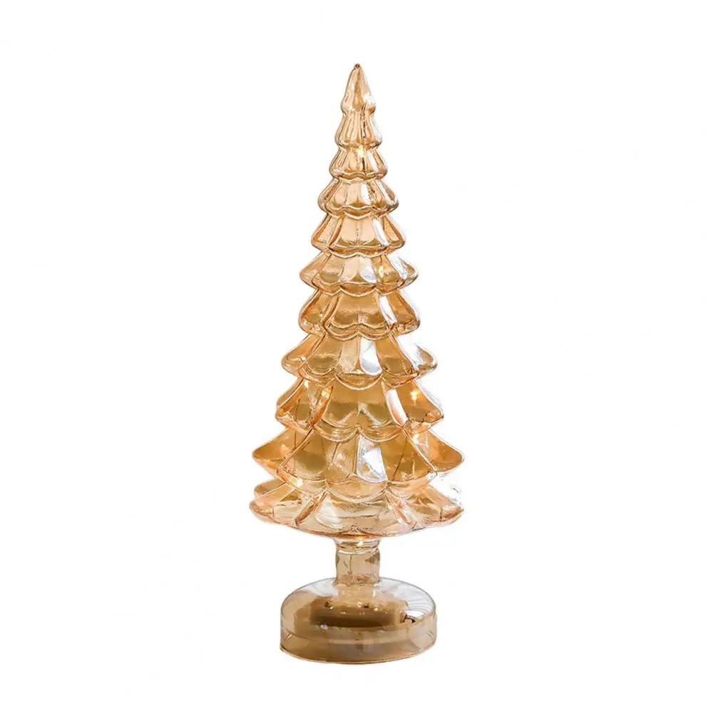 For Glass Christmas Tree Figurine Tabletop Tree Ornament with LED Lights Holiday Decor Light Up Tree Cone for Home Office Partie