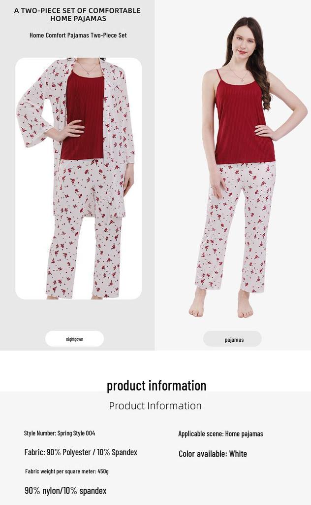Summer 2026 Floral Women's Pajamas Three-Piece Set Long Sleeve – Wearable Outdoors, In Stock