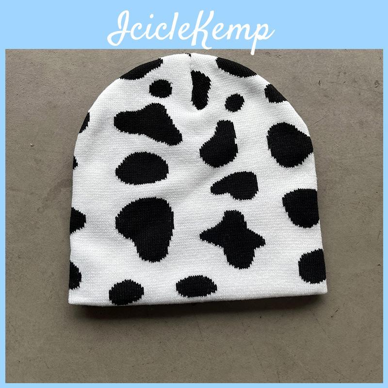 Knit Hat For Women With Cow Pattern Warm Winter Beanie For Outdoors