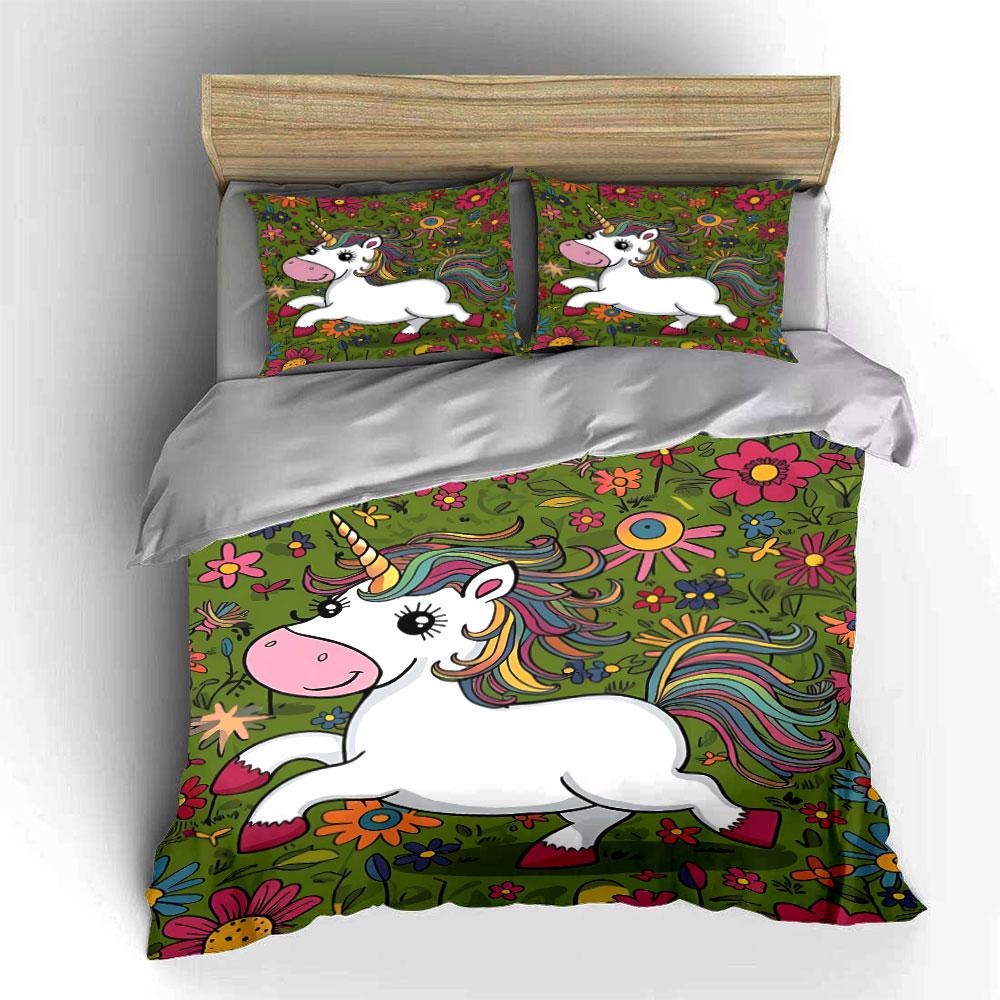 Unicorn and Floral Bedding Set Bedding Duvet Cover Set Duvet Cover Pillowcases (1 * Duvet Cover 2 * Pillowcases, Without Duvet Insert)