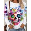 Tops for Women Halloween Print Round Neck Long Sleeve T-shirt Fall Casual Slim Pullover Women's Long Sleeve Top