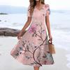 Women's Summer Casual Fashion Print Pocket Short Sleeve V-Neck Swing Dress