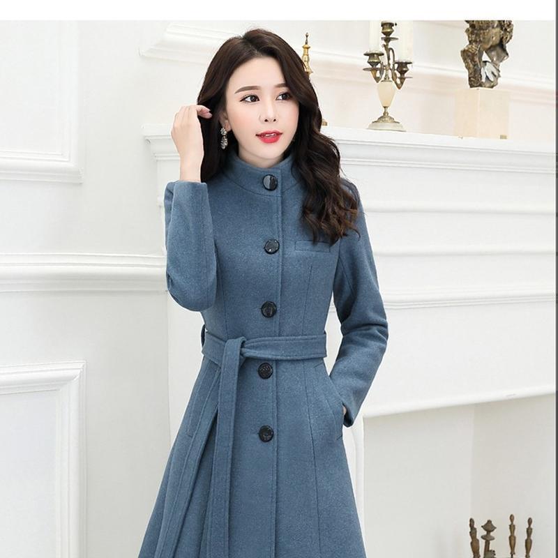 

Осенне-зимнее шерстяное пальто с драконом и фениксом, воротник-стойка, пальто средней длины, женское пальто, корейское издание, контрастная талия XXL