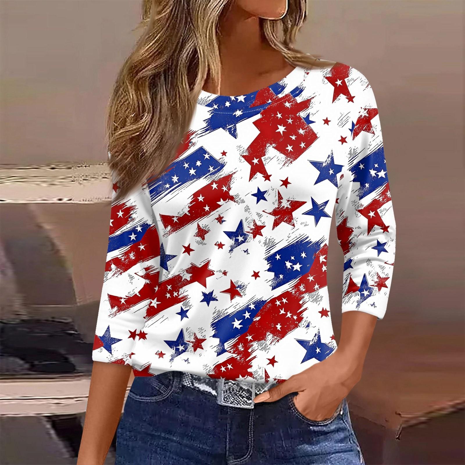 

Женская футболка с принтом, рукав 3/4, повседневная мода, базовый круглый вырез, обычный топ L белый