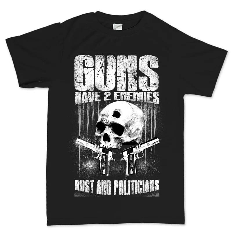 Totenkopf Waffen Baumwolle T-Shirt Grafik Vintage Punk Stil Unisex Fitness Muskel Schwarz