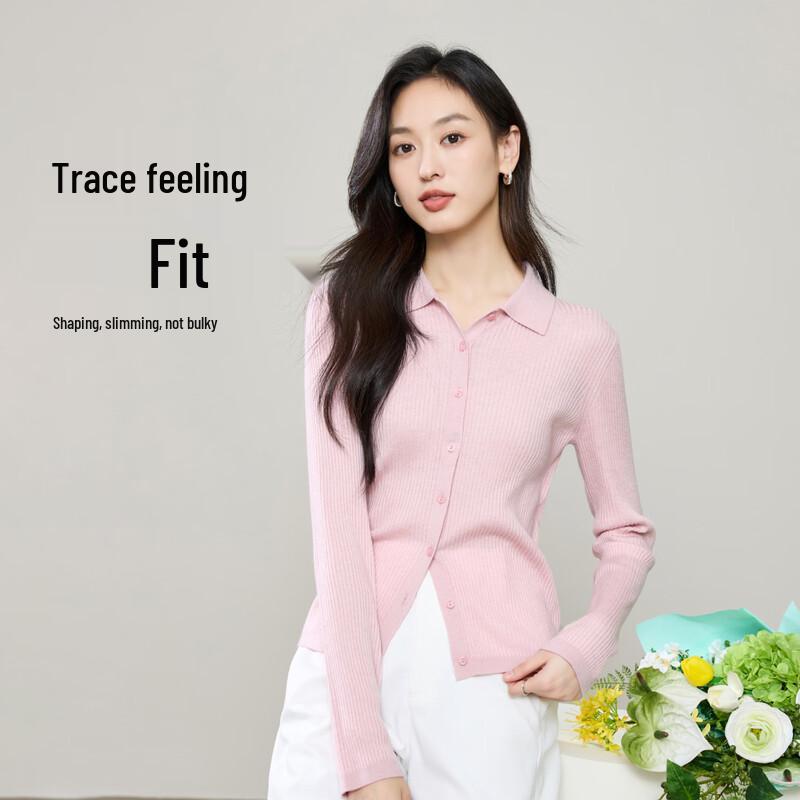 ESE-Y Women's Spring Slim-Fit Polo Collar Knitted Cardigan