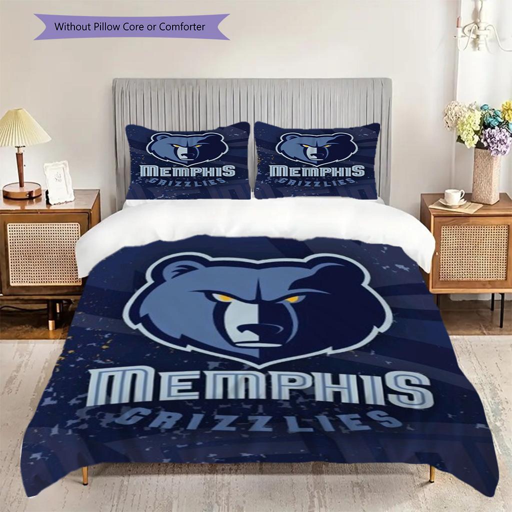 Memphis Grizzlies Bold Bear Spirit Three-piece Set(1 * Duvet Cover + 2 * Pillowcase, Without core)Christmas Birthday Gift Duvet Cover and Pillowcase