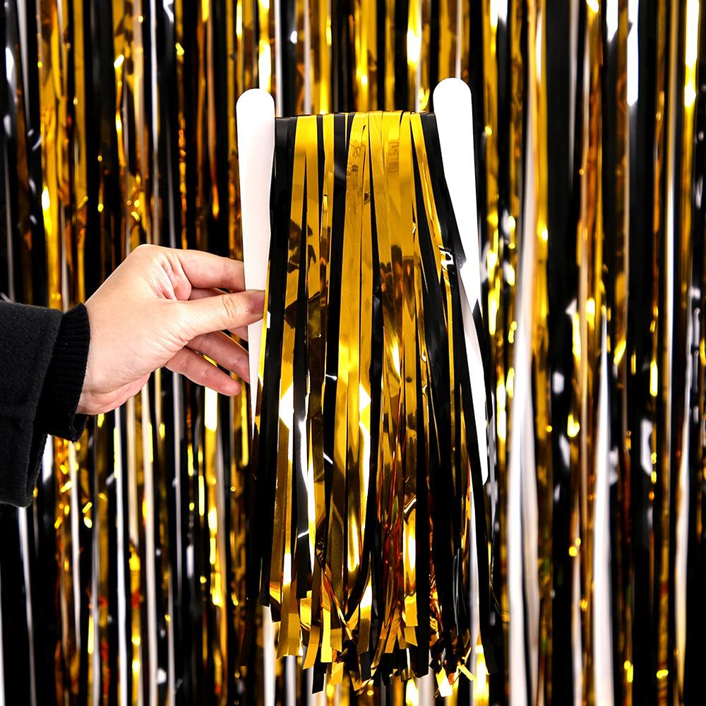 Birthday Party Decorations Backdrop Curtains Glitter Black Gold Tinsel Fringe Foil Curtain Background Wedding Adult Anniversary