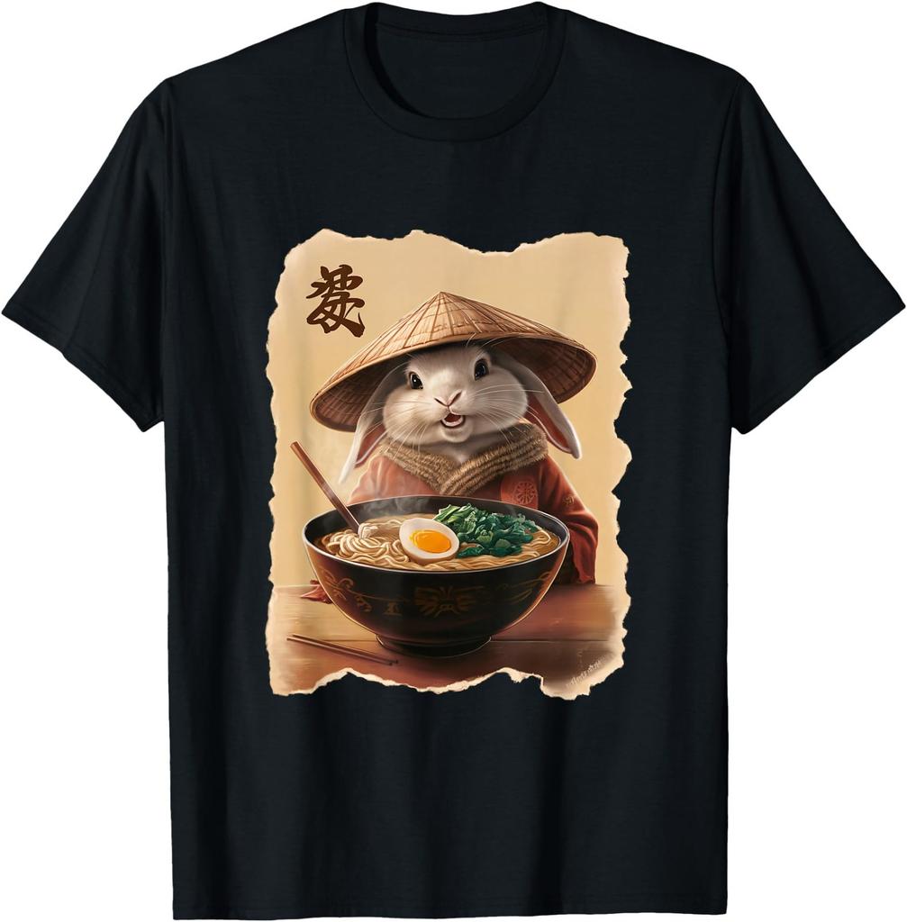 Bunny Men Kawaii Eating Ramen Japanese Rabbit T-Shirt