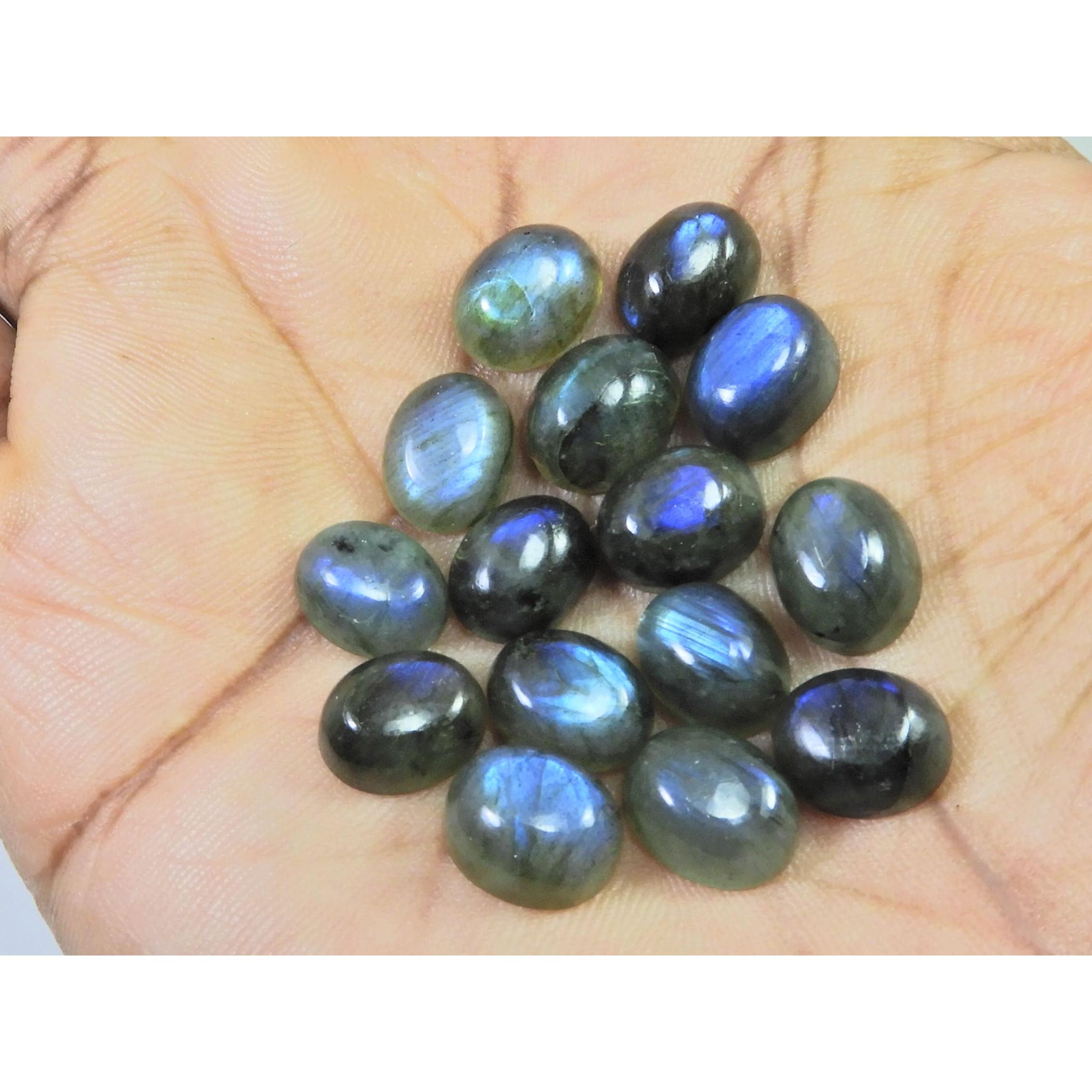 

8X10MM Natural Labradorite Blue Fire Oval Cabochon Loose Gemstone 15Pcs Lot C-1087
