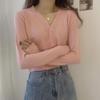 V-Neck Single Breasted Button Pullovers Sweaters Women Fall Spring Long Sleeve Short Small Fresh Outer Wear Knitted Cardigan Tops One Size Solid