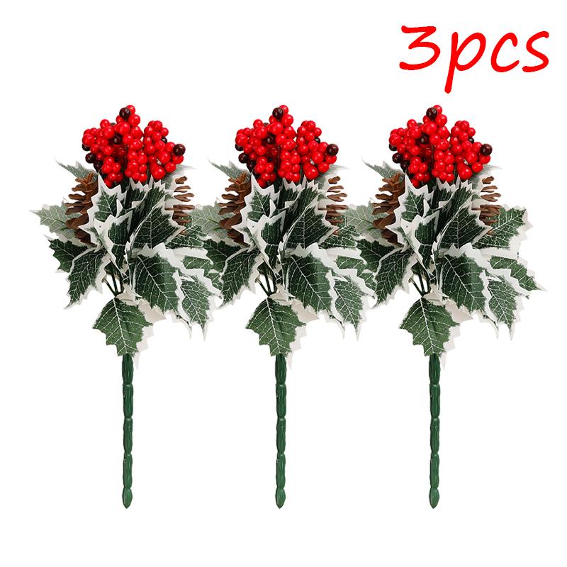 Christmas Red Fake Holly Berries Flower Artificial Berry Pine Cone Branch Xmas Tree Ornament DIY Garland Festival Party Decor