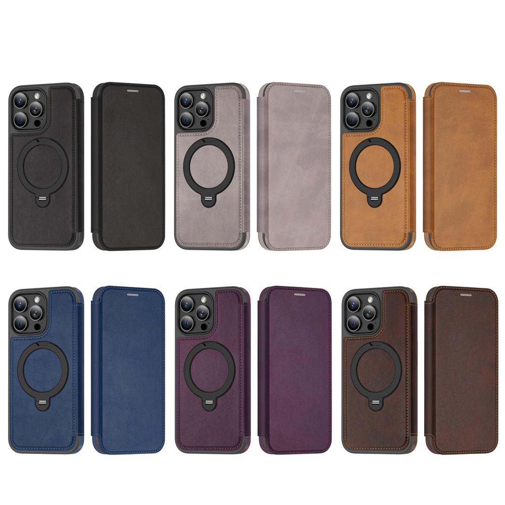 KEYSION PU Leather Flip Wallet Case for iPhone 11 12 13 14 Pro Max 14 Plus Cards Slots Magnetic 360 Ring Stand Phone Back Cover