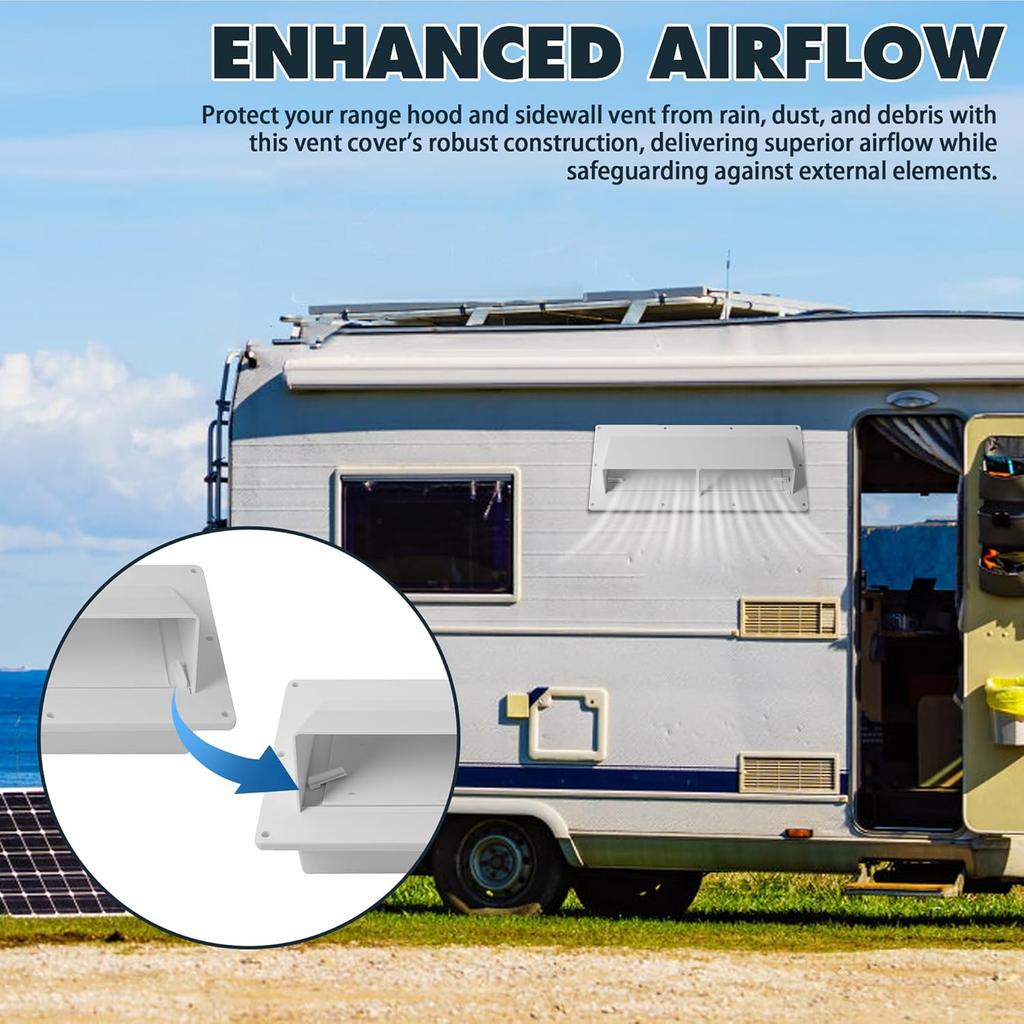 TonGass RV Range Hood Vent Cover For Camper, RV Exhaust Side Stove Vent Cover Replacement For Trailers & Motorhomes, Includes 10 Screws - White