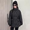 Women's Stand Collar Long Sleeve Raglan Sleeve Coat Loose Fit Casual Puffer Jacket with Belted Waist for Autumn Wear