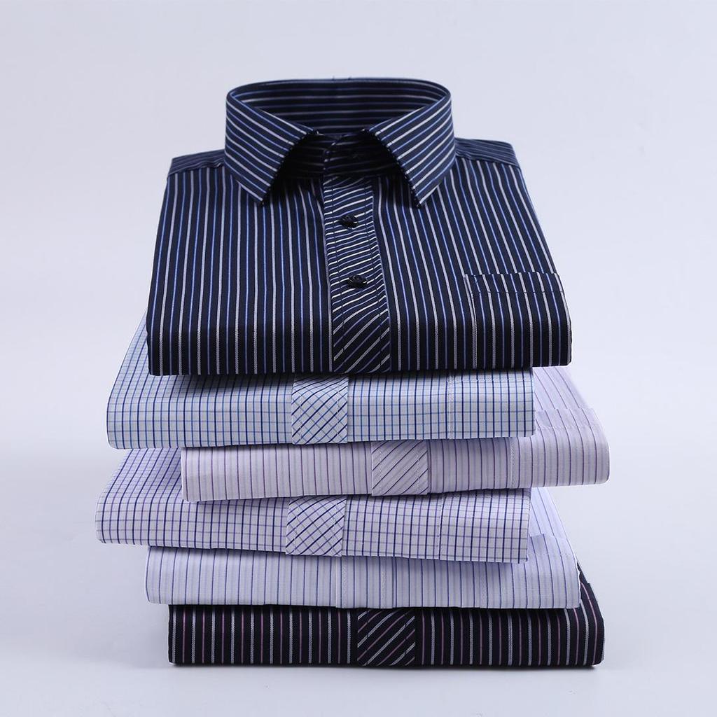 Men’s Striped Business Casual Long Sleeve Shirt, Iron-Free Slim Fit, Square Collar