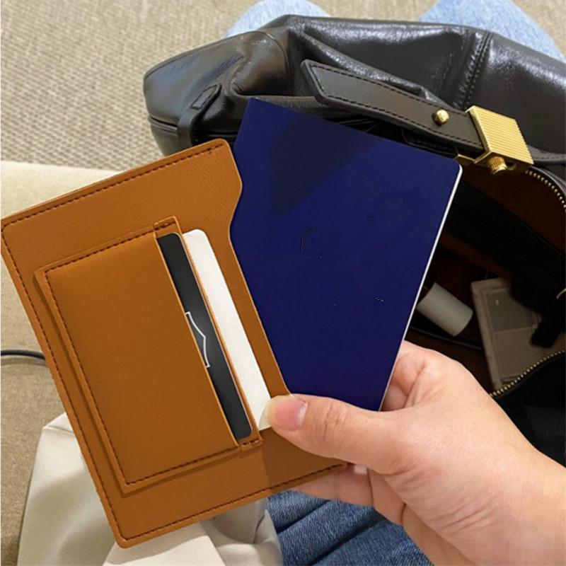 Simple Solid Color Passport Cover Multifunctional Pu Leather Card Holder Passport Clip Airplane Check-In Ticket Folder Travel