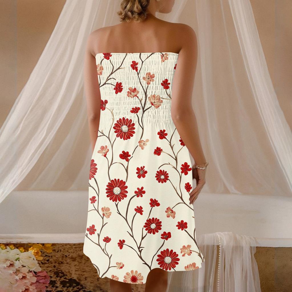 Damen Sommerkleider Mode Damen Casual Bandeau Blumendruck Ärmelloses Kleid