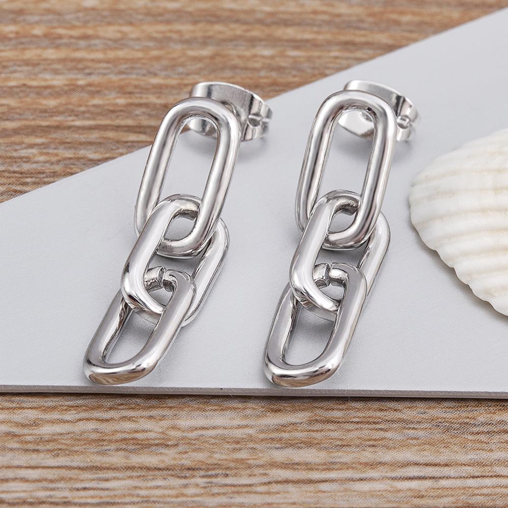 

Nidin New Trend Chain Buckle Metal Classic 2 Colors Zircon Earrings Women Korean Retro Temperament Jewelry Personalized Gifts срібний