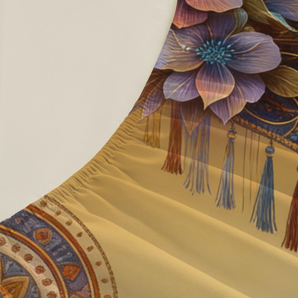 Wolf Couple Fitted Sheet Set Blue And Gold Mandala Floral Pattern With Pillowcases For Bedroom Decor