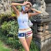 American star print neck sling tight Spice Girl elastic woolen vest spring and summer top