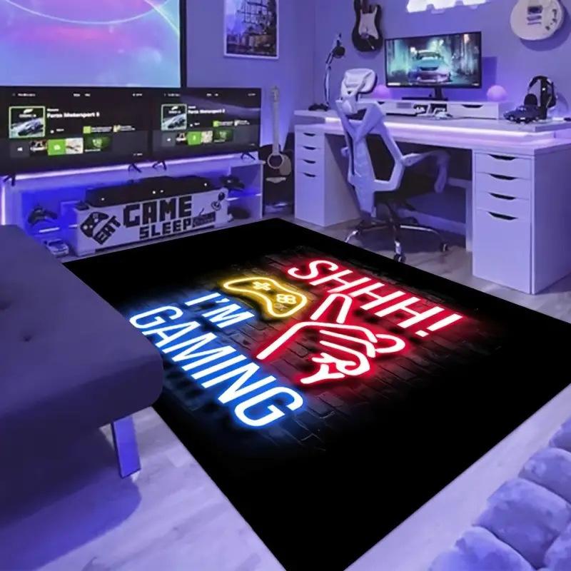 Neon Game Carpet Cyberpunk Gaming Room Soundproof Home Decoration Floor Mat Video Game Controller Foot Mat
