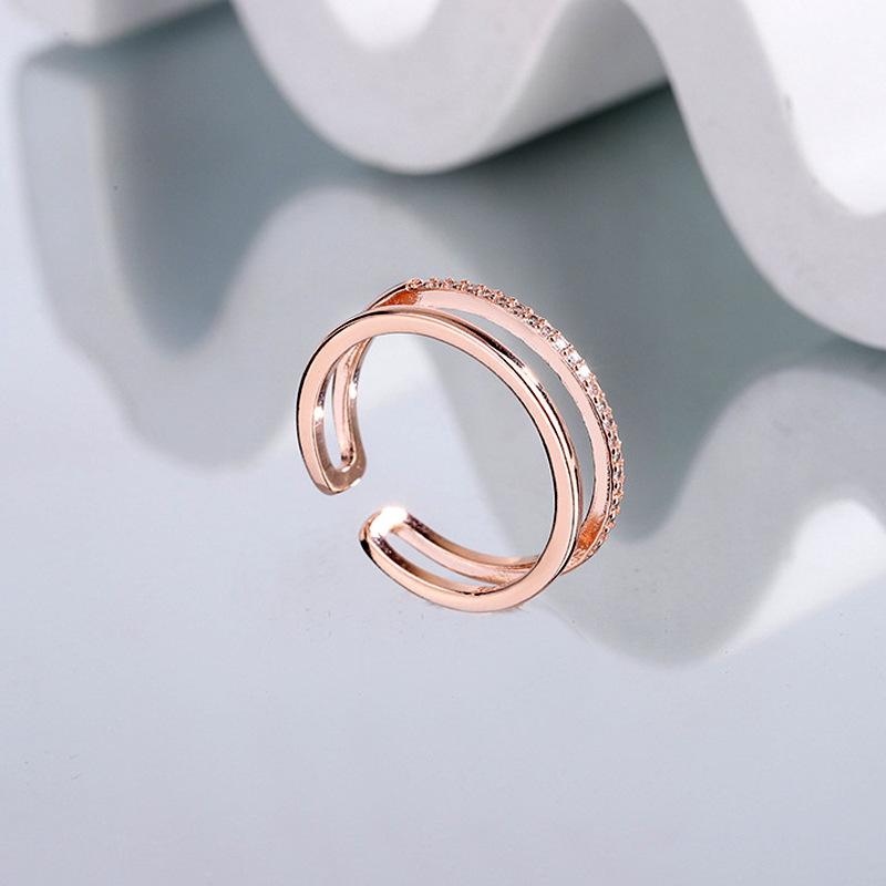 Double Row Zircon Open Ring Layered Design Fashion Minimalist Creative Index Finger Ring
