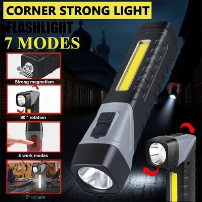 Lanterna LED COB Potente com Clipe Lanterna de Mão para Camping Trabalho Lâmpada com Ângulo de 90° com Ímã Inspeção de Carro Luz de Advertência Vermelha