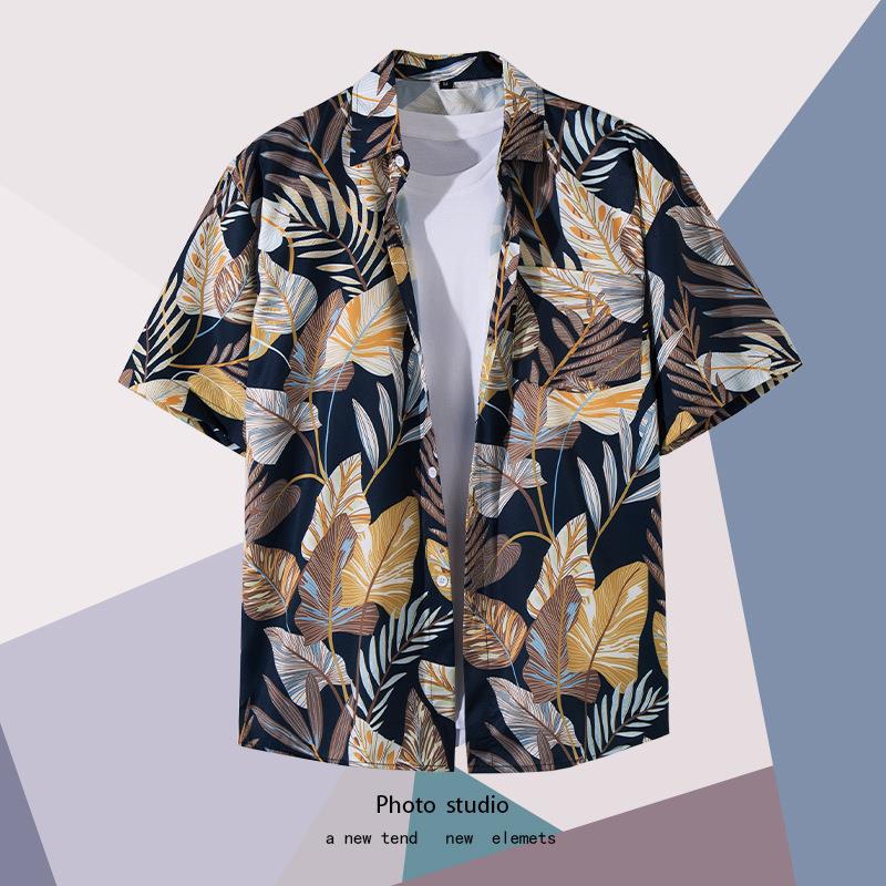 Summer Beach Floral Men'S And Women'S Thin Shirts Trendy Hawaiian Port Style Loose Tie-Dye Short-Sleeved Couple Shirts