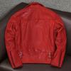 New Genuine Sheepskin Leather Jacket Men Slim Fit Korean Style Red Biker Coat