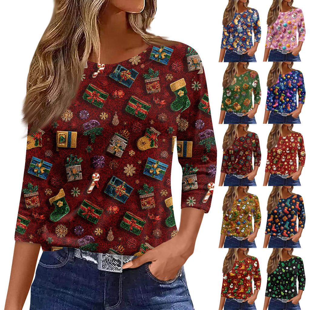 3/4 Sleeve Shirts For Women Print Graphic Tees Blouses Casual Plus Size Basic Tops Pullover