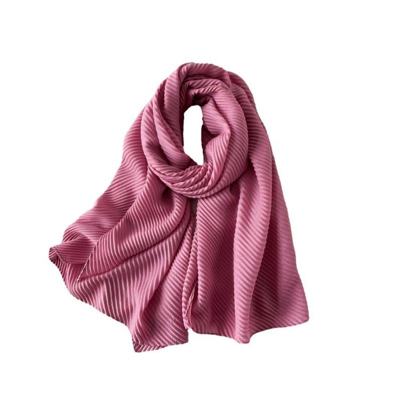 Solid Color Imitation Cotton and Linen Silk Scarf Pleated Women 180 * 90 Square Scarf Imitation Silk Scarf Headscarf