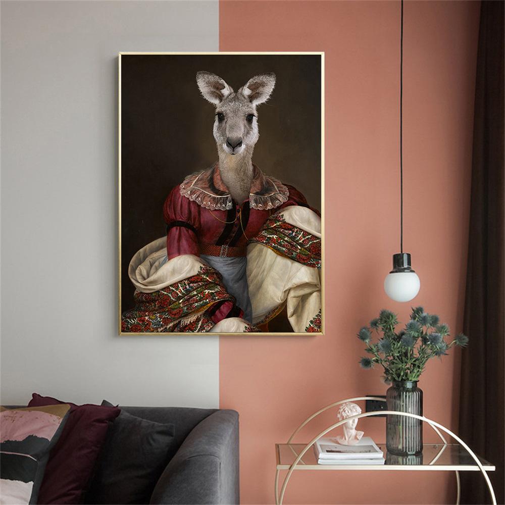 Engraçado Renascimento Retrato Pintura Tela Impressão Pôster Arte de Parede Cabeça de Animal Corpo Humano Imagem para Sala de Estar Decoração de Casa