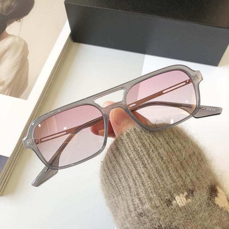 Retro Square Sunglasses Men Women Unisex Fashion Double Beam Trendy European American Style UV Protection