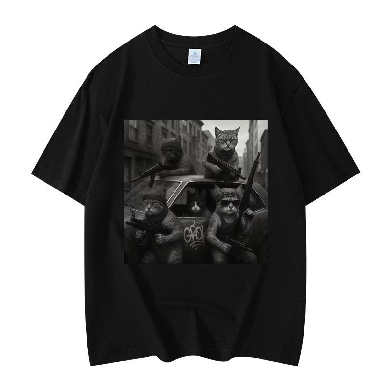 Funny Cat Gang Meme Graphic T Shirts Men's Women's Fashion Vintage Short Sleeve T-shirt High Quality Cotton Oversized T-shirts
