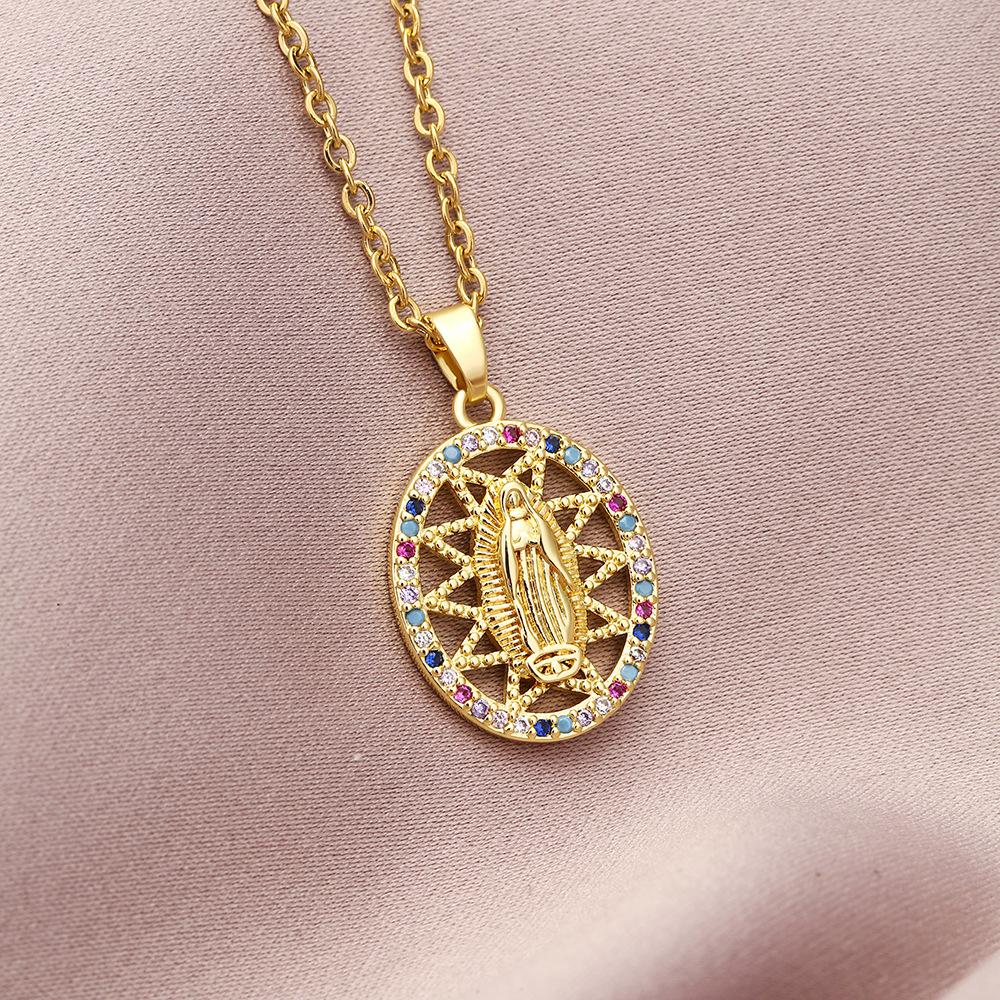 Dámský řetízek s přívěskem BLINGBAY Trendy šperky Náhrdelník Panny Marie Dámský měděný zirkonový řetízek z nerezové oceli Módní řetízek na klíční kost