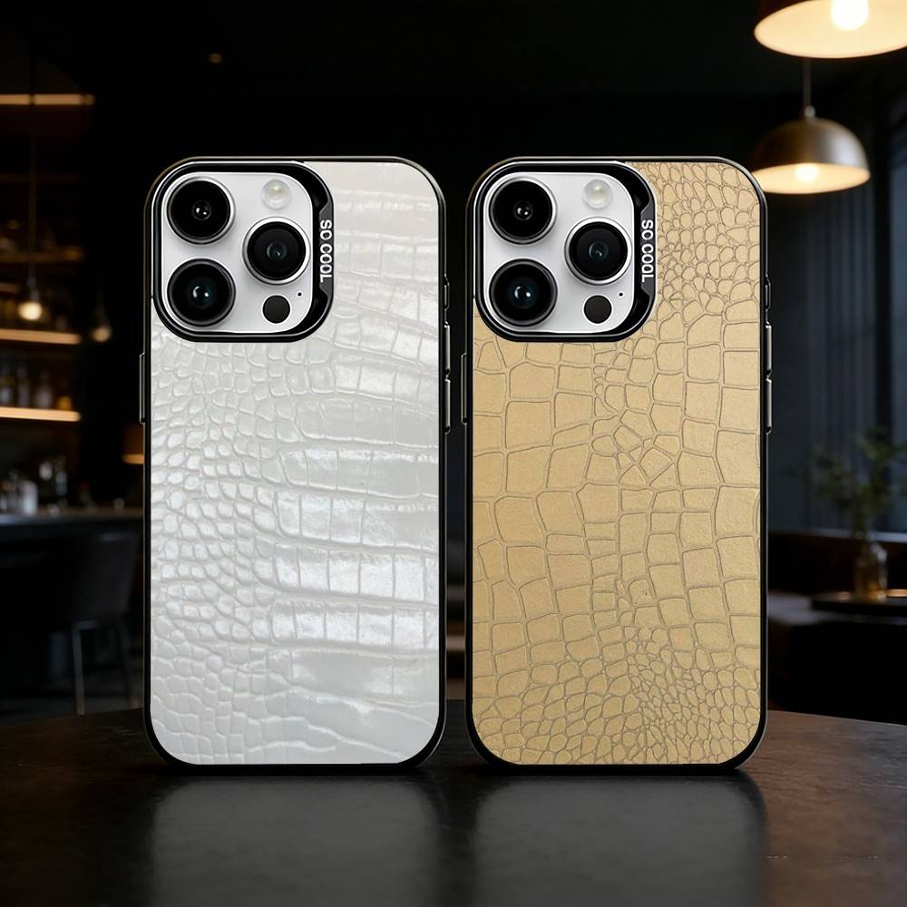 Crocodile Skin Phone Case Color Silver Shell For IPhone 17 16 15 14 13 12 11 Pro Max Plus
