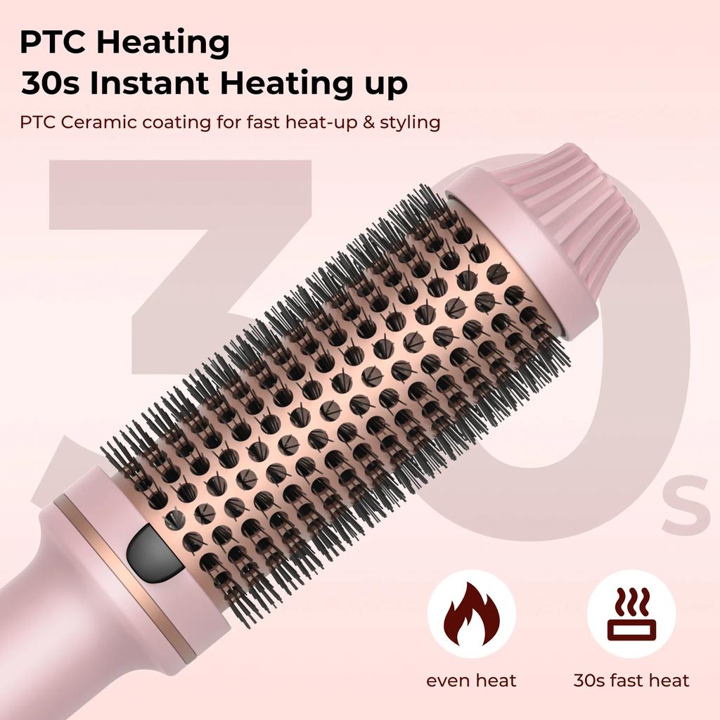 Curling Iron Brush PTC Thermal Ceramic Hair Curler Create Loose & Volume Curls Heating Hair Styling Brush