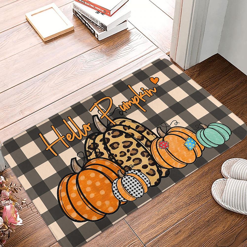 Hello Pumpkin Printed Fall Kitchen Carpet Living Room Dining Room Laundry Floor Mat Bath Balcony Hallway Non-Slip Door Mat