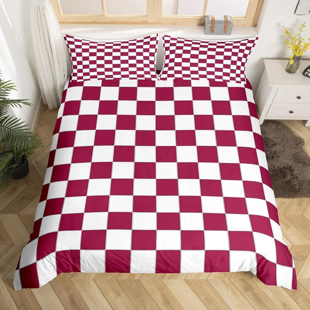 Plaid Grid Duvet Cover Set Queen King Checkerboard Bedding Set For Kids Adults Modern Room Decor 3 Piece Set With 2 Pillowcases