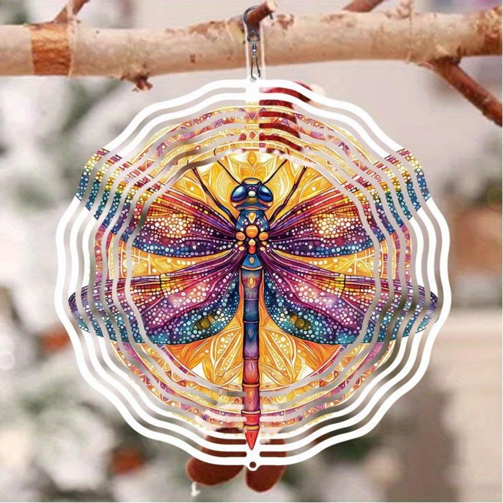 Kovová větrná rolnička s rotujícím větrníkem, venkovní závěsná dekorace s barevným motivem vážek, zahradní dynamické umělecké řemeslo pro Halloween