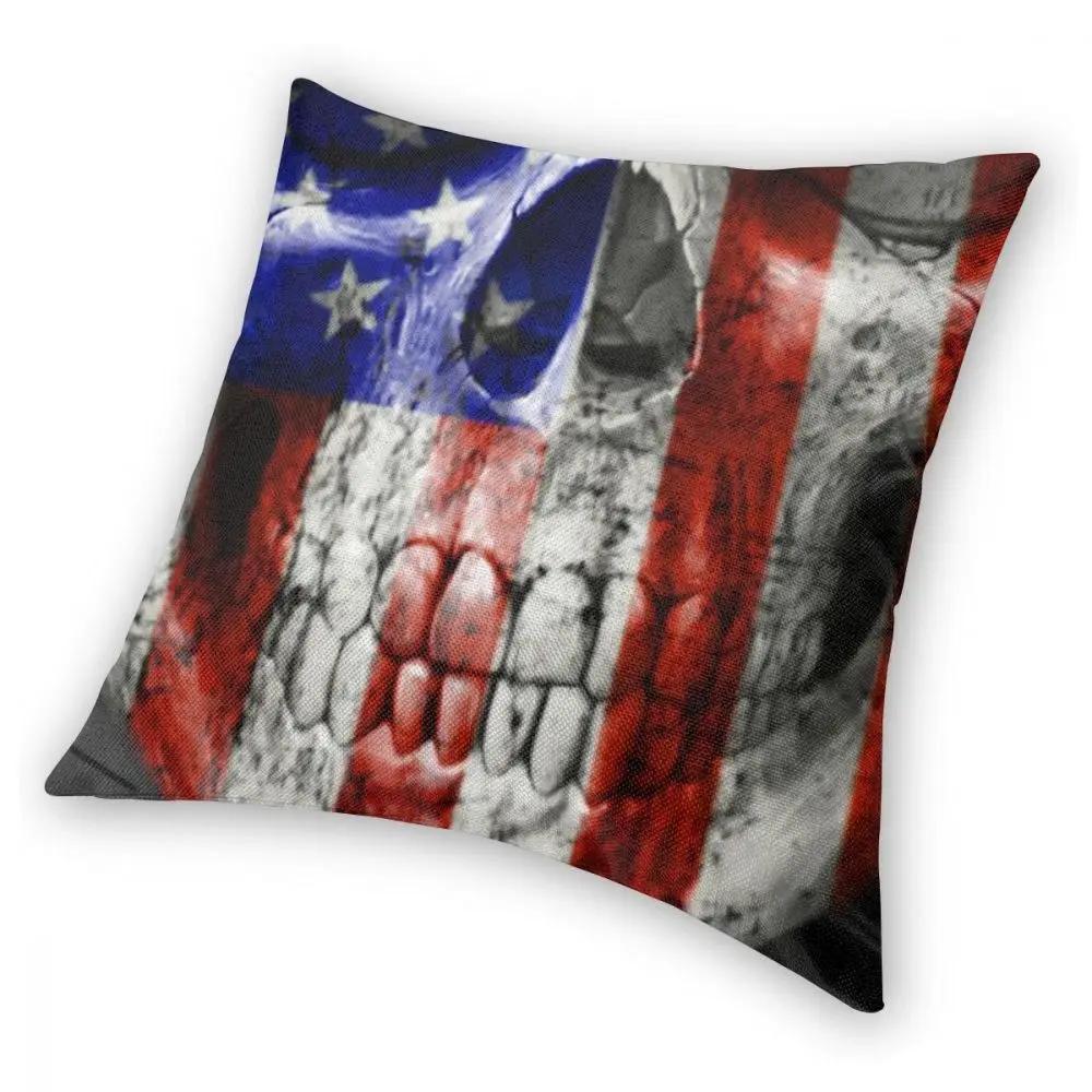 American Flag Skull Square Pillow Case Polyester Decorative Pillow USA Flag Funny Cushion Covers