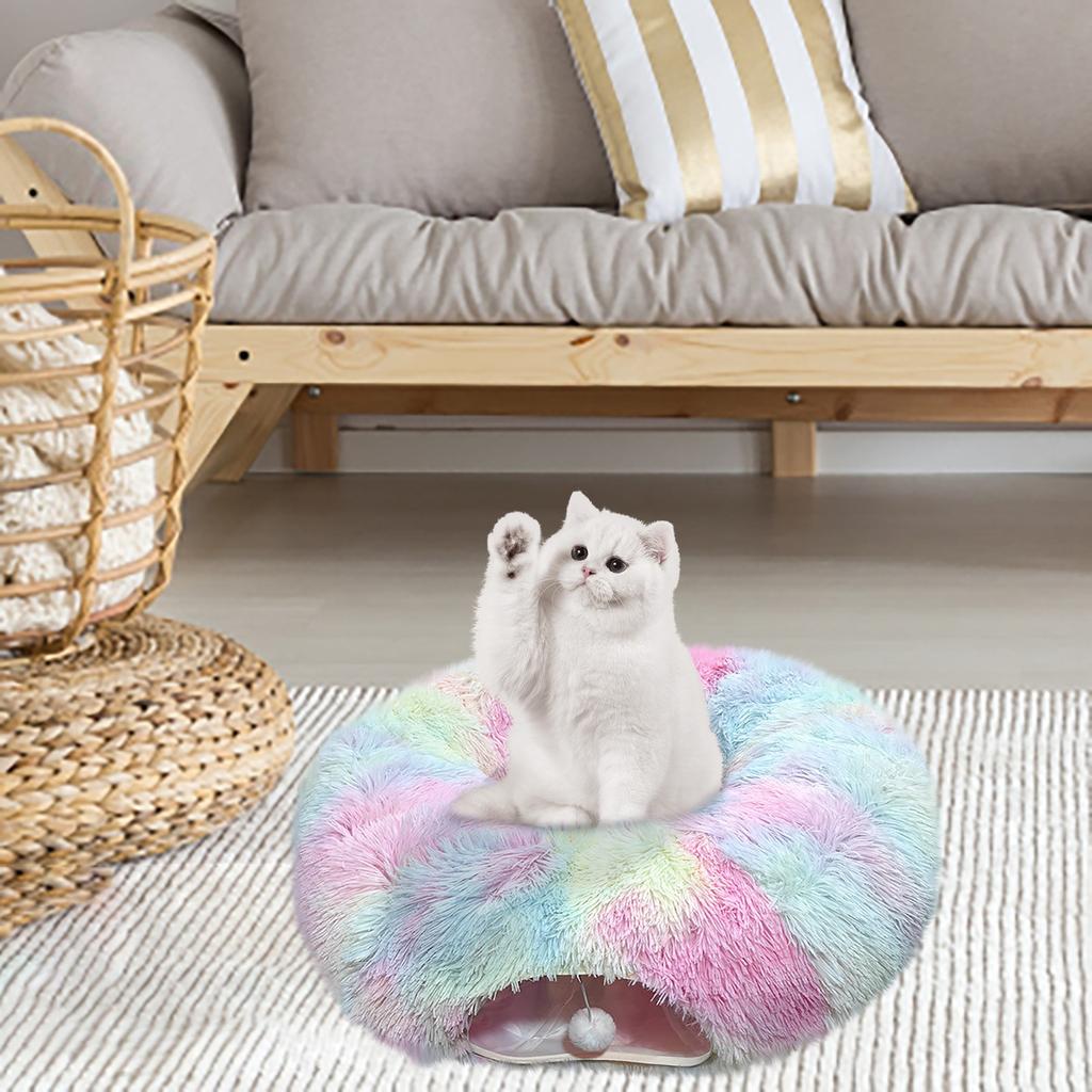 Cat Tunnel Bed Pet Playground Toy Soft Plush Material Full Moon Shape Suitable For Small Cats