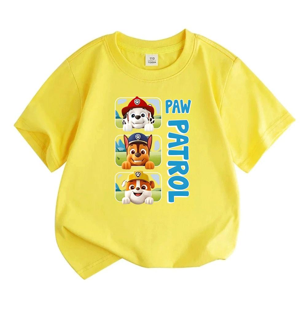 Kids Boys Girls 100% Cotton Crew Neck Short Sleeve T-Shirt, Cute Cartoon Puppy Print Casual Lightweight Soft Summer Daily Wear Tee for Children