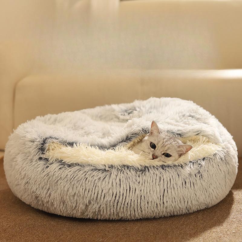 Winter Thickened Warm Semi-enclosed Dog House Pet House Can Be Disassembled and Washable Cat Tent Dog Bed with Cover Long Fur Nest
