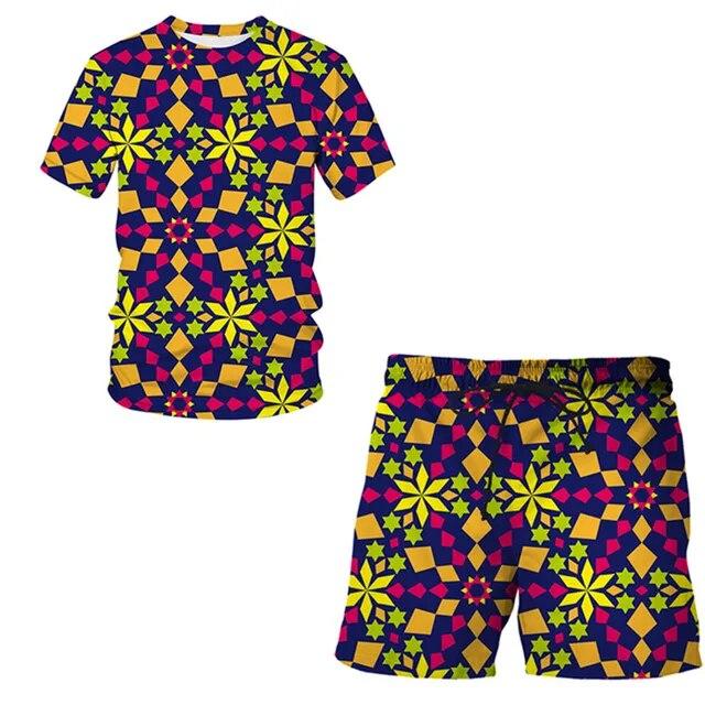 Men's Set Summer Casual Sportswear 3D Plus Size Beach Street Harajuku T-shirt Shorts Short Sleeve 2-Piece Set Personalized