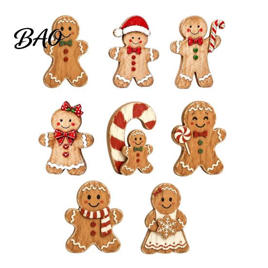 Christmas Window Display Ornaments Wooden Gingerbread Man Decor, Rustic Gingerbread, Candy Cane House Figurines, Xmas Family Gathering Decorative
