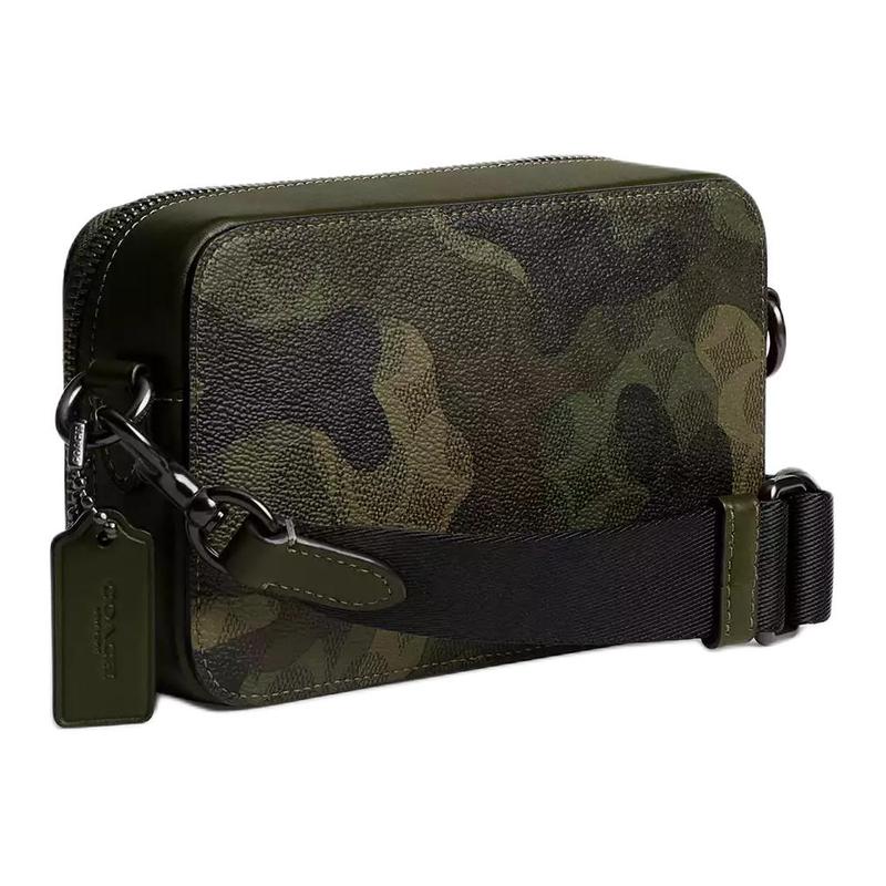 COACH Charter 19 signature camouflage print zipper closure coated canvas crossbody shoulder bag small men's green