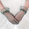 Ultra Thin Transparent Gauze Lace Full Finger Gloves Short Tulle Women Wedding Mesh Elastic Wrist Black